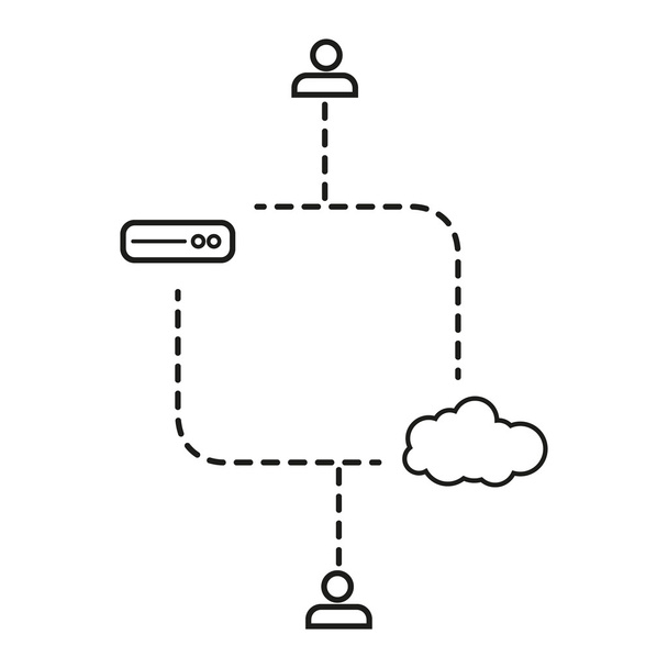 moderne lijnafbeelding online diensten klanten-gegevensserver en cloud - Vector, afbeelding