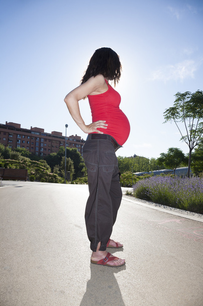 red pregnant woman side - Photo, Image