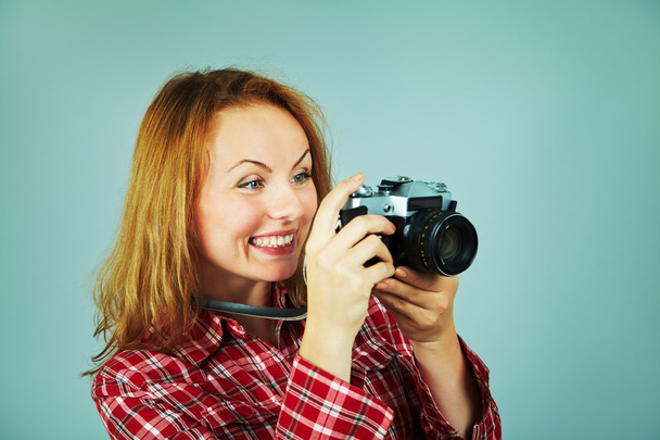 girl with photo camera - Photo, Image