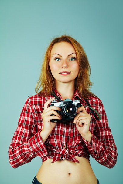 girl with photo camera - Valokuva, kuva