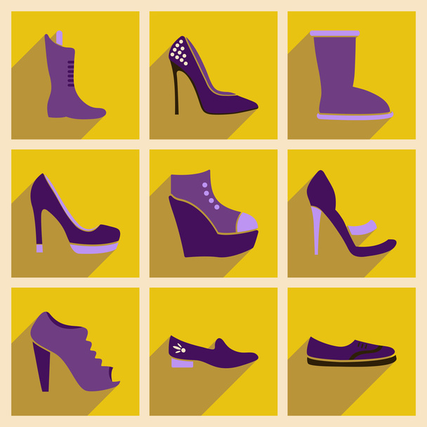 Концепция плоских икон с длинной теневой обувью
 - Вектор,изображение