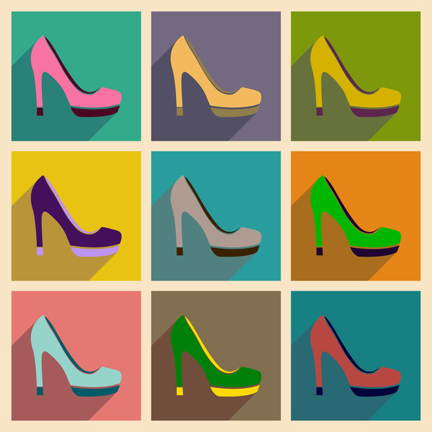 Concept of flat icons with long shadow stiletto heels - Vector, Image