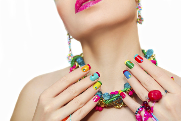 Colorful French manicure. - Fotoğraf, Görsel