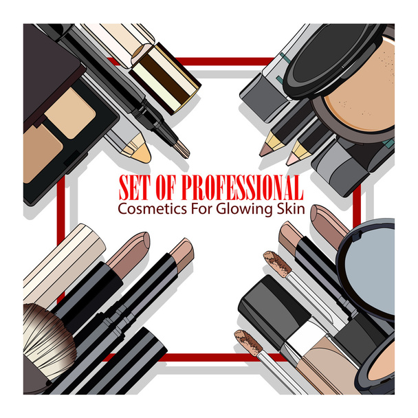 set of professional cosmetics for glowing skin - Vector, Image