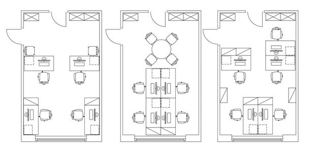 Símbolos de muebles de oficina estándar en planos de planta
 - Vector, Imagen