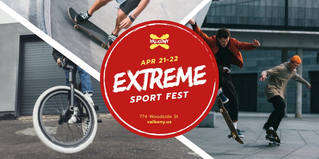 Extreme Sports with Fest People Riding in Skate Park Twitter Design Template