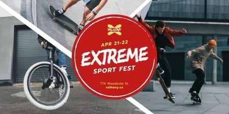 Extreme Sports with Fest People Riding in Skate Park Twitter Design Template
