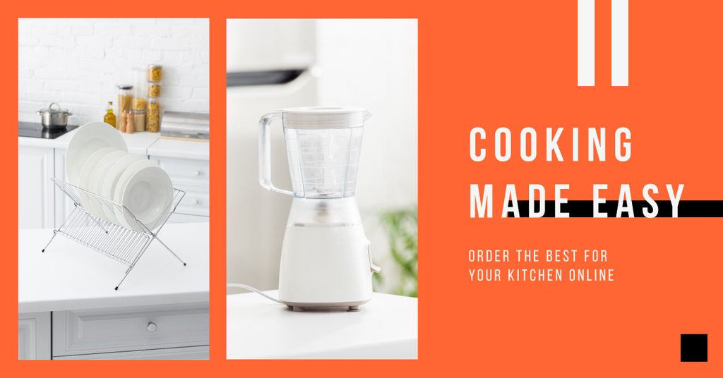 Blender Offer with Tableware in White Kitchen Facebook AD – шаблон для дизайну