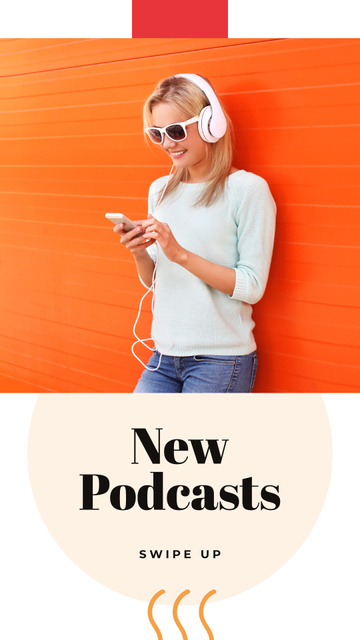 Podcasts Offer with Woman in Headphones Instagram Story Modelo de Design