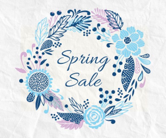 Template di design Spring Sale Flowers Wreath in Blue Large Rectangle