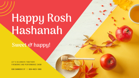 Rosh Hashanah Greeting Apples with Honey FB event cover Modelo de Design