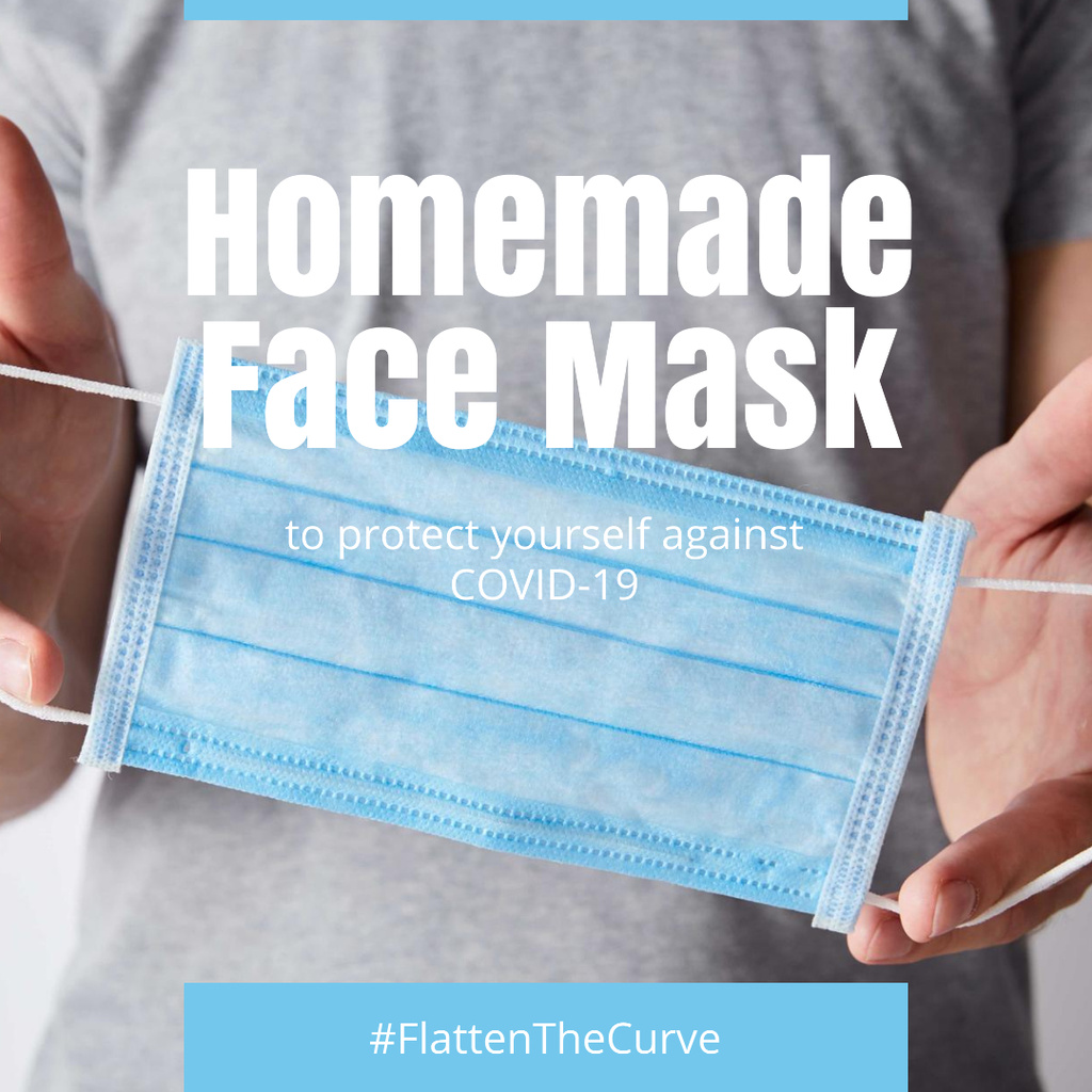 Ontwerpsjabloon van Instagram van #FlattenTheCurve Man holding homemade face Mask