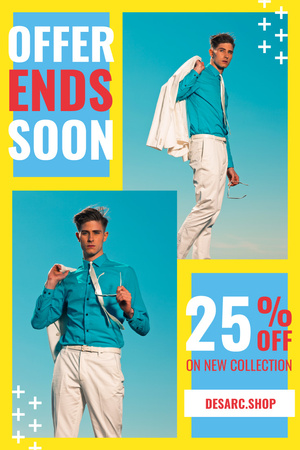 Plantilla de diseño de Fashion Ad with Man Wearing Suit in Blue Pinterest 