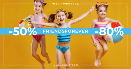 Happy Kids jumping with balls on Best Friends Day Facebook AD Design Template