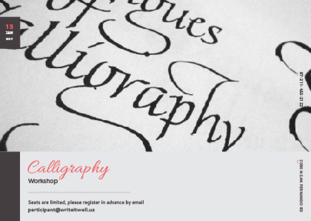 Calligraphy Workshop Announcement with Decorative Letters Postcard Modelo de Design