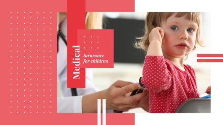 Kids Healthcare with Pediatrician Examining Child in Red Youtube Design Template