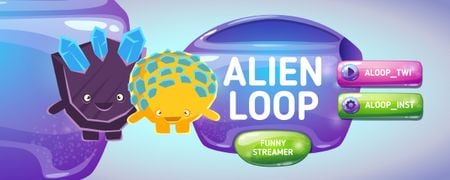 Funny Streamer Ad with Cute Aliens Twitch Profile Banner Design Template