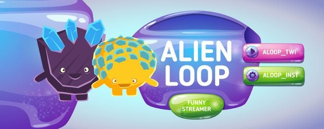 Funny Streamer Ad with Cute Aliens Twitch Profile Banner Design Template
