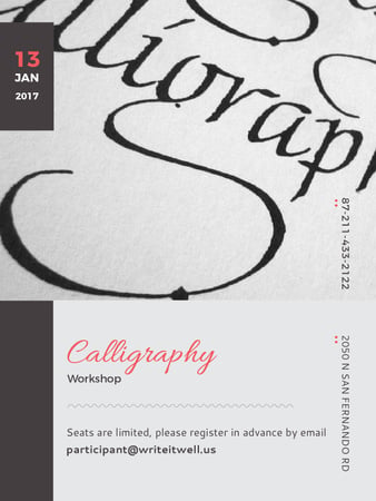 Calligraphy Workshop Announcement Decorative Letters Poster US Design Template