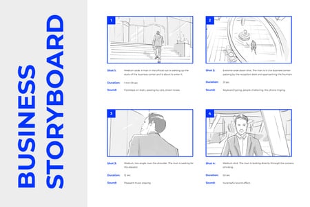 Graphic illustrations of Man in Business Center Storyboardデザインテンプレート