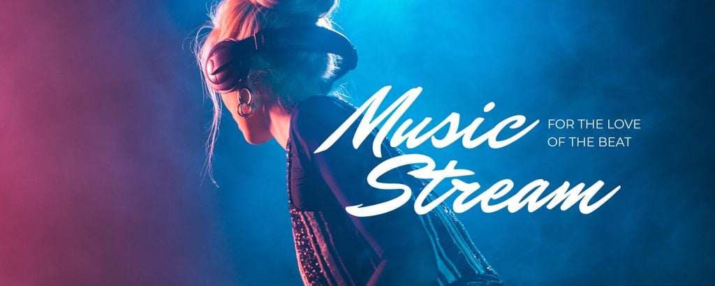 Ontwerpsjabloon van Twitch Profile Banner van Music concert Stream with Woman in Headphones