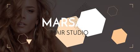 Ontwerpsjabloon van Facebook cover van Hair studio Offer with Girl in earrings