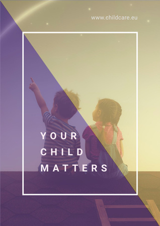 Two children sitting on roof Poster Design Template