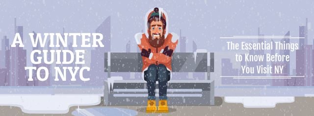 Designvorlage Man freezing on bench in winter city für Facebook Video cover