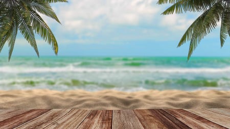 Plantilla de diseño de Landscape with Palms and wavy Sea Zoom Background 