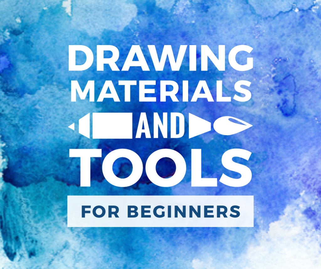 Drawing Materials Watercolor Background in Blue Facebook Modelo de Design