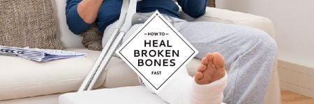 Man with broken bones sitting on sofa Email header Design Template