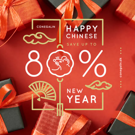 Chinese New Year Gift Boxes in Red Instagram Tasarım Şablonu