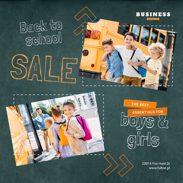 Back to School Sale Kids by School Bus Instagram Design Template