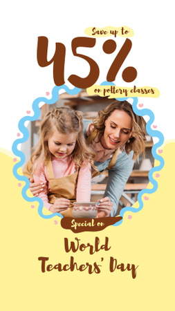 World Teachers' Day Woman and Girl at Pottery Instagram Story Design Template