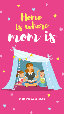 Designvorlage Mother with kids playing in tent on Mother's Day für Instagram Story