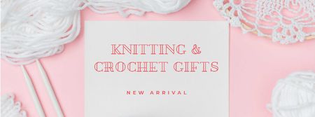 Knitting and Crochet Store in White and Pink Facebook cover Modelo de Design