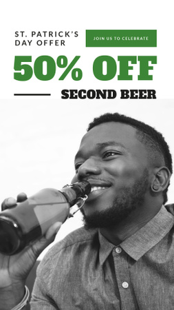 African American Man drinking beer on Saint Patrick's Day Instagram Story Design Template