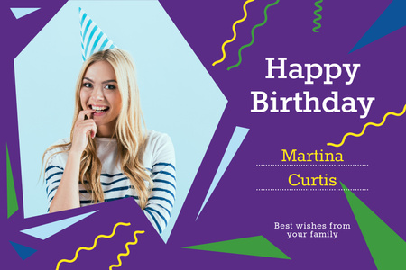 Birthday Offer with Woman in Party Hat Gift Certificate Design Template