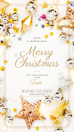 Designvorlage Christmas Greeting Shiny Decorations in Golden für Instagram Story