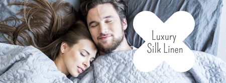 Modèle de visuel Annonce de linge de lit avec couple dormant dans son lit - Facebook cover