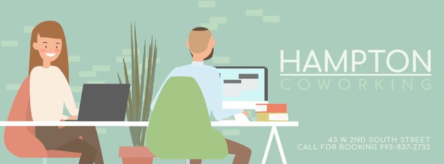 Happy girl with colleague in coworking Facebook Video cover Design Template