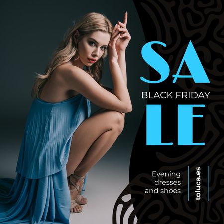 Black Friday Sale Woman in Blue Dress Instagram Design Template