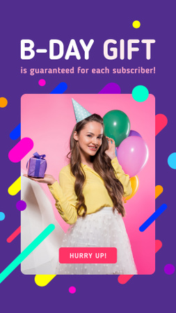Plantilla de diseño de Birthday Celebration Girl with Gift and Balloons Instagram Story 