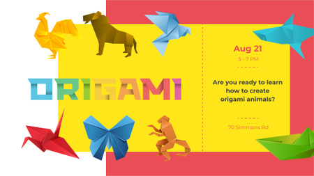 Origami Classes invitation with Animals Paper Figures FB event cover Tasarım Şablonu