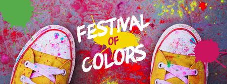 Celebração do Festival Holi Indiano com Sapatos em Tinta Brilhante Facebook cover Modelo de Design