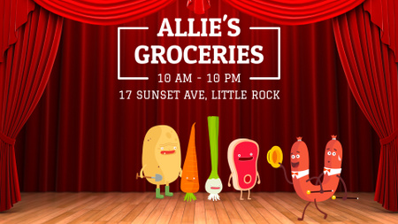 Groceries Shop Ad Funny Veggies and Sausage Characters Full HD video Design Template