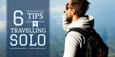 Travelling Tips with Backpacker Enjoying View Twitter Design Template
