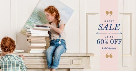 Kids with stack of books Facebook AD Design Template
