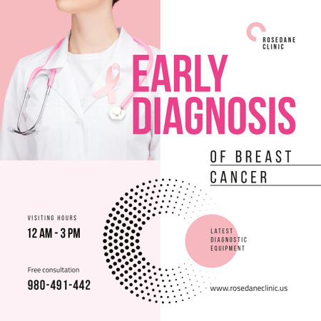 Női egészségügyi orvos rózsaszín szalaggal Instagram tervezősablon