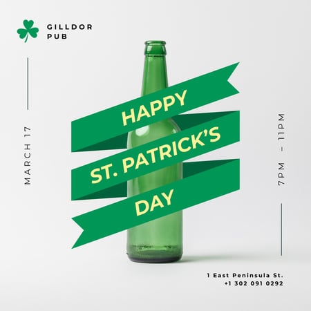 St. Patricks Day Beer with ribbon Instagram AD Design Template